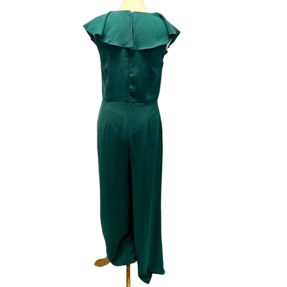 The Impeccable Pig Hunter Green Ruffle V Neck Wide Leg Jumpsuit Women’s Medium - Picture 6 of 10